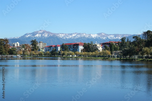 Lake with mountains in Batumi, Georgia