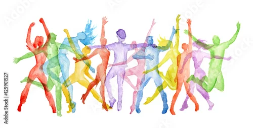 Obraz Akwarela taniec na białym tle. Pozy taneczne. Zdrowy styl życia, zdobywanie energii.