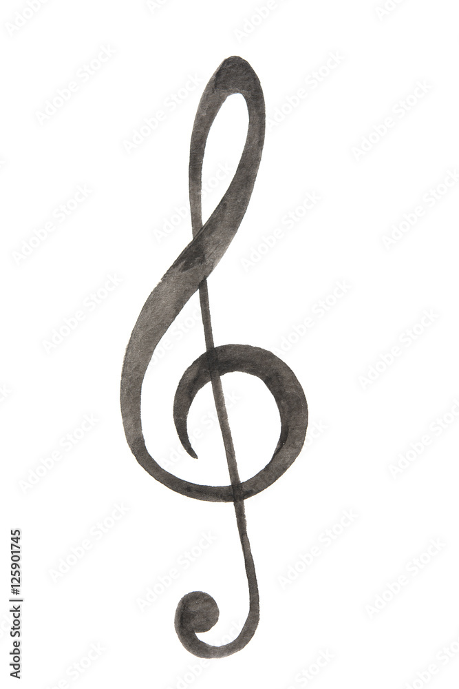 Watercolor treble clef. Isolated musical sign on white background. Watercolor treble clef. Isolated musical sign on white background.