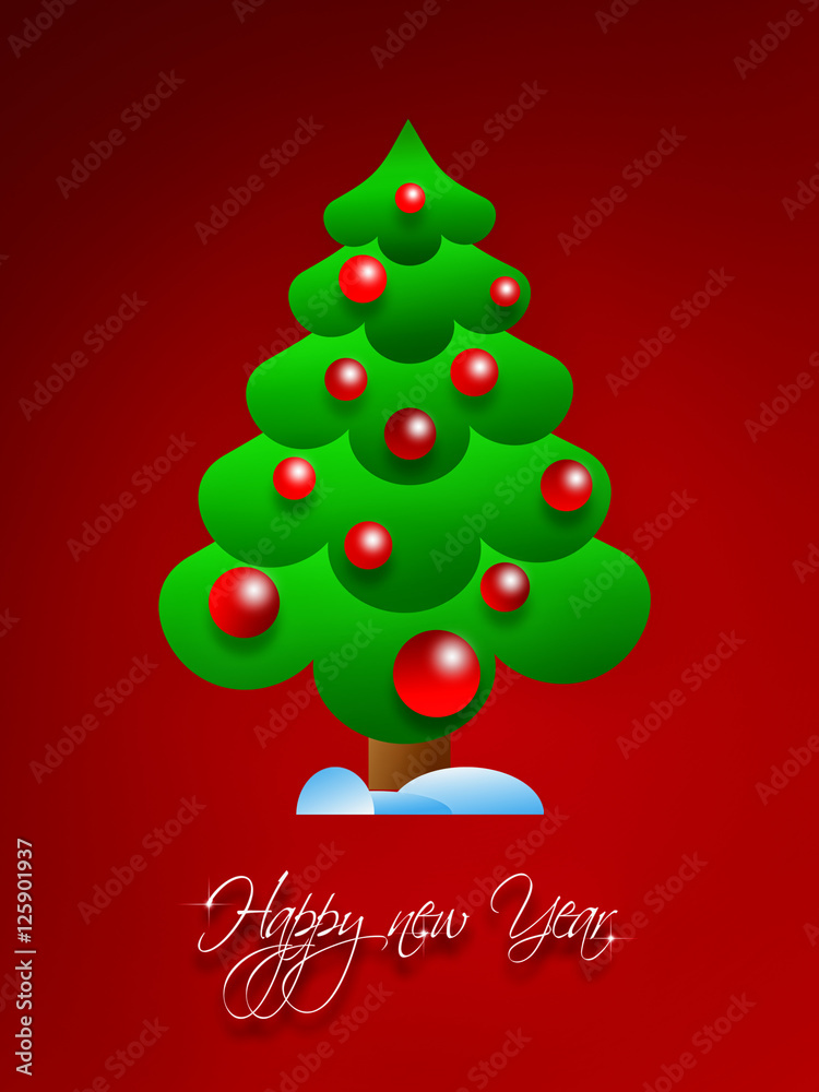 Happy New Year greetings card with Christmas tree Happy New Year greetings card with Christmas tree