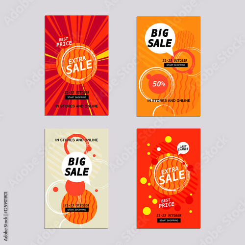 Sale website banners design set. Sale tag. Sale promotional material vector illustration. Design for social media banner, poster, email, newsletter, ad, leaflet, placard, brochure, flyer, web sticker