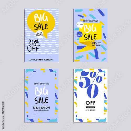 Sale website banners design set. Sale tag. Sale promotional material vector illustration. Design for social media banner, poster, email, newsletter, ad, leaflet, placard, brochure, flyer, web sticker