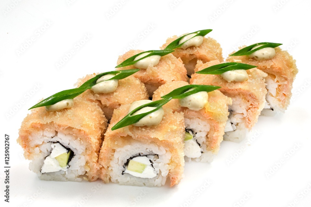 Japanese seafood sushi , roll on a white, isolated