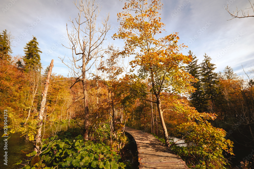 Autumn landscape of Plitvice Lakes