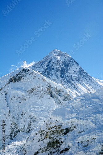 Hiking in Khumbu Valley in Himalayas mountains, Kala Pattar and Everest Base Camp trek, view of Mt. Everest, Nepal. photo