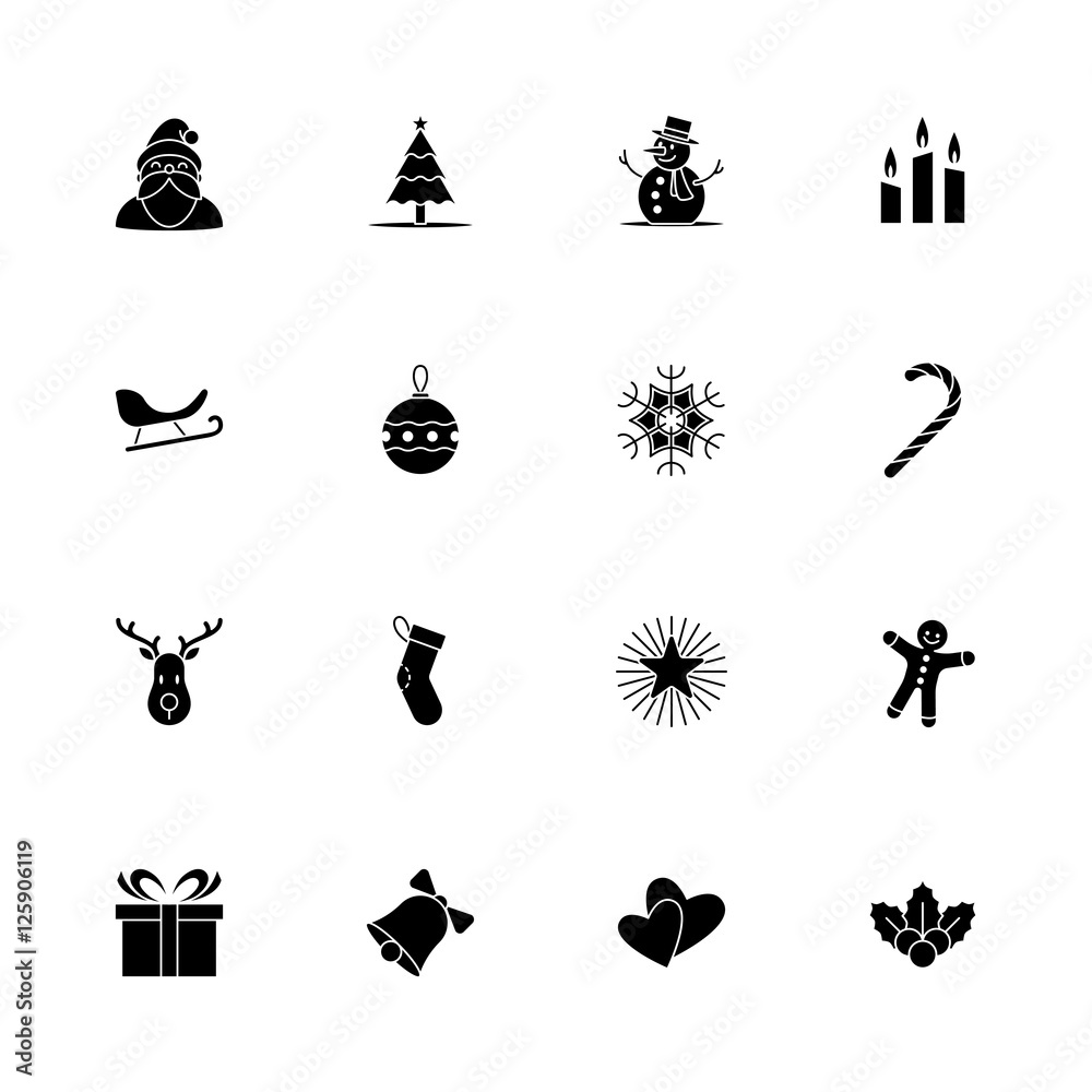 Christmas and new year icon set vector illustration - black Christmas and new year icon set vector illustration - black