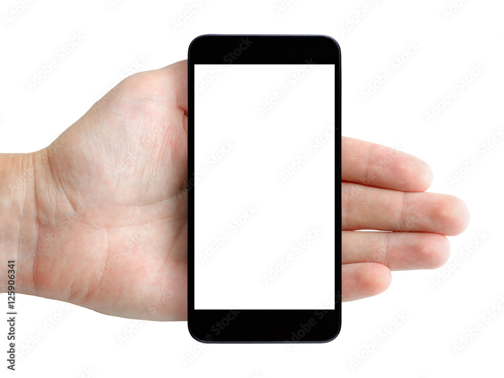 Smartphone in hand isolated on white background Smartphone in hand isolated on white background
