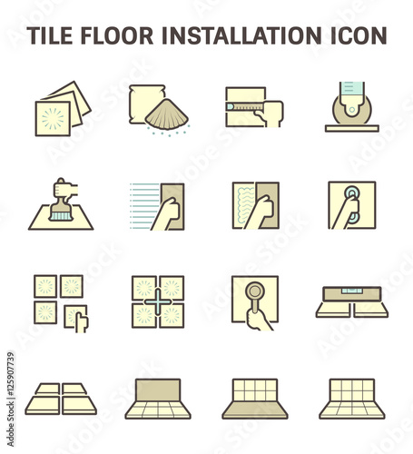 Tile floor installation and material vector icon set.