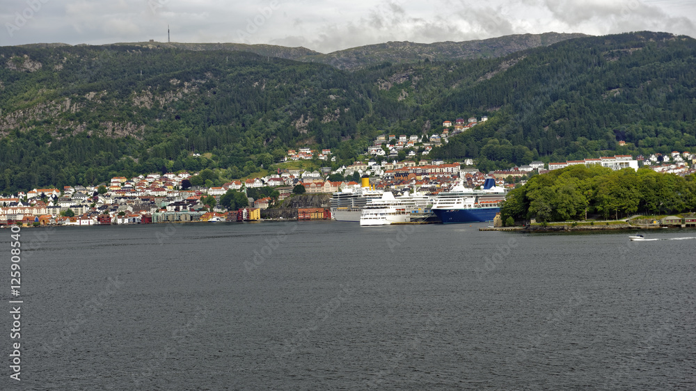 Shoreline view during passage to the sea from Bergen, Norway