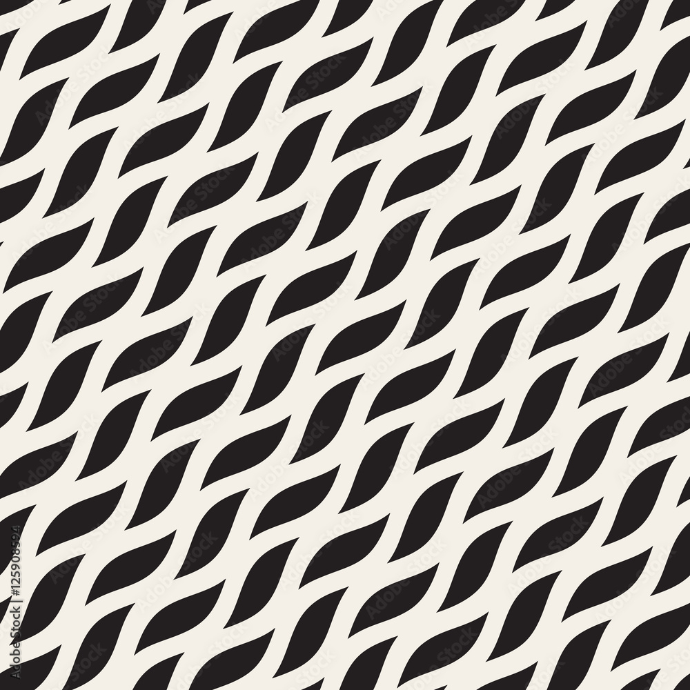 Vector Seamless Black and White Diagonal Wavy Shapes Pattern Vector Seamless Black and White Diagonal Wavy Shapes Pattern