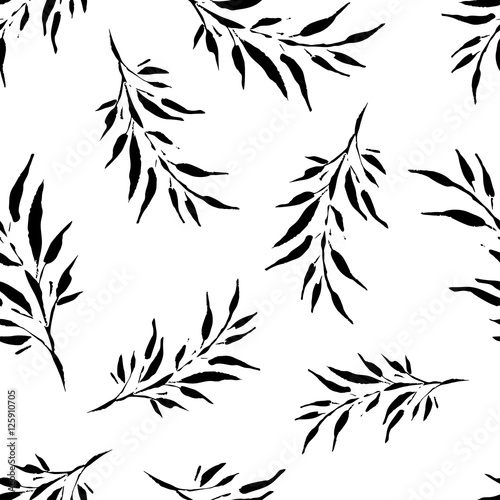 Seamless vector background with decorative branche and leaves. Print. Cloth design  wallpaper.