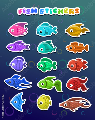 Funny colorful fish stickers © lilu330