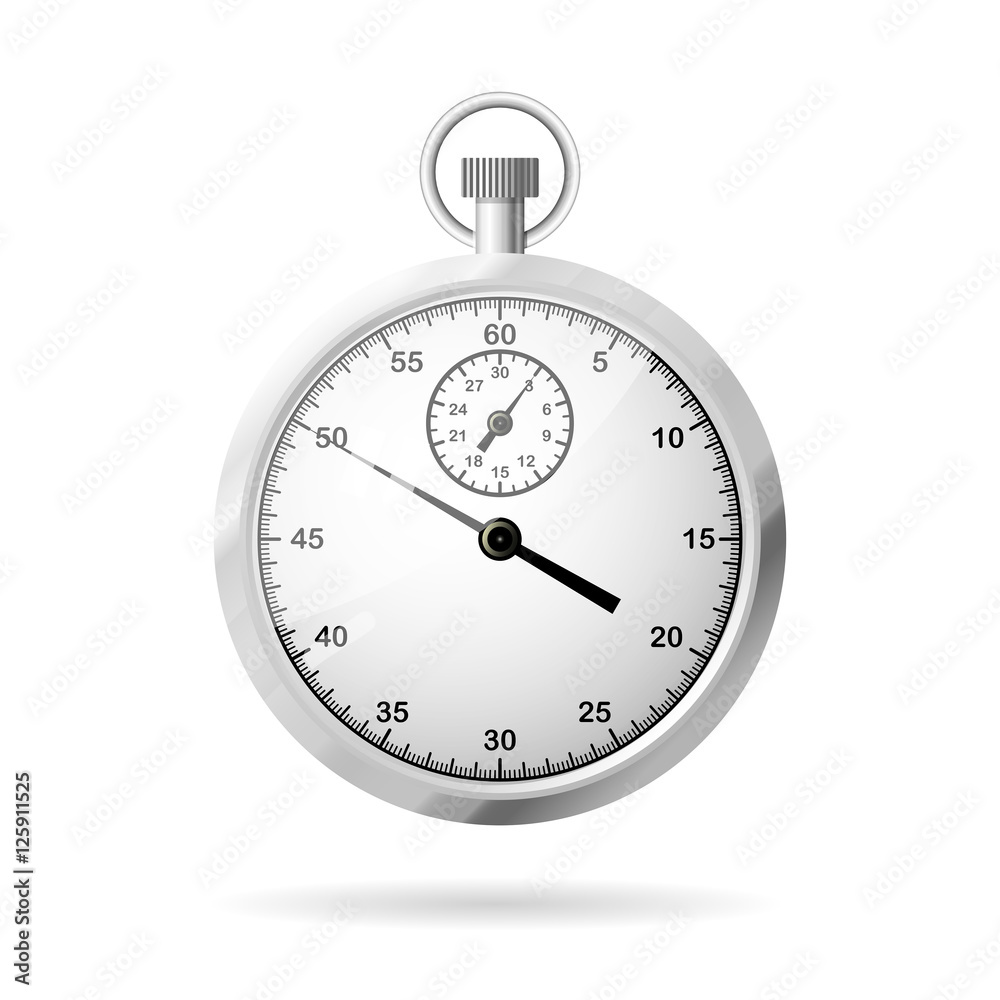 Realistic metallic stopwatch, close-up front view Realistic metallic stopwatch, close-up front view