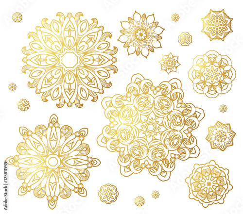 Vector set of golden round patterns.