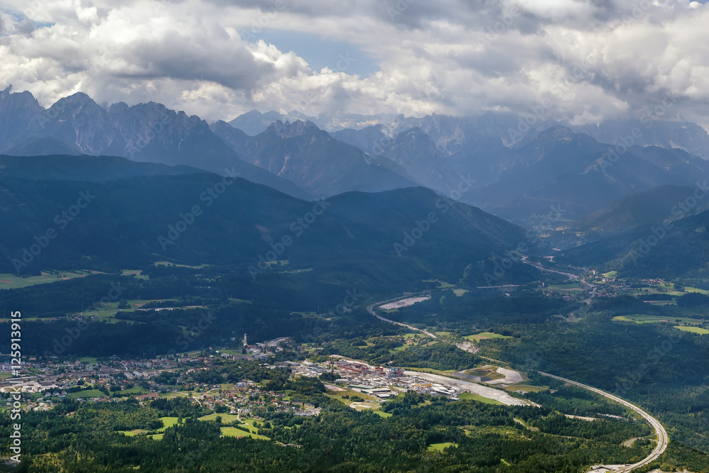 Fototapeta premium View of valley near Villach, Austria