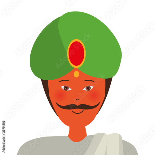 indian man smiling with culture traditional clothes icon over white background. vector illustraiton