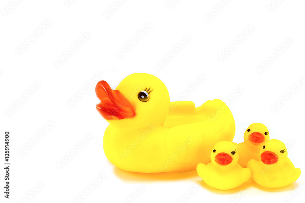 Yellow toy rubber duck mouth, red - Stuffed duck white backgroun Yellow toy rubber duck mouth, red - Stuffed duck white backgroun