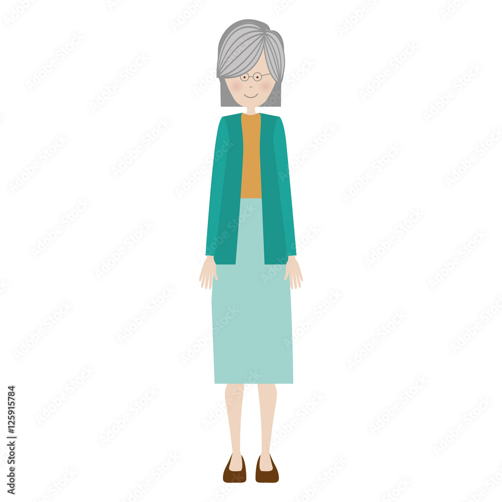 cartoon old woman smiling with beautiful clothes over white background. vector illustration cartoon old woman smiling with beautiful clothes over white background. vector illustration