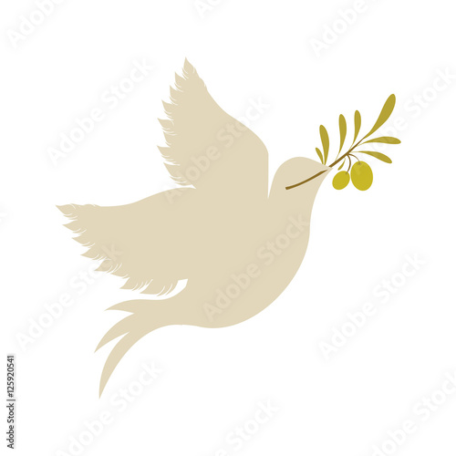 dove with olive green branch icon over white background. vector illustration
