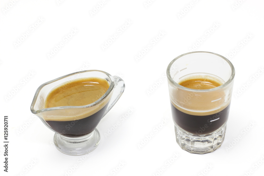 The espresso coffee in white background
