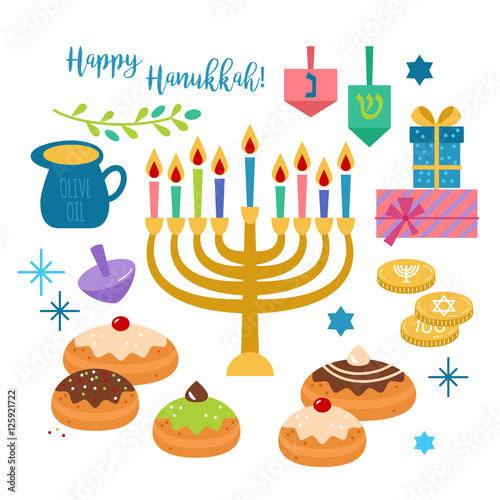 Hanukkah jewish holiday elements for graphic and web design on w