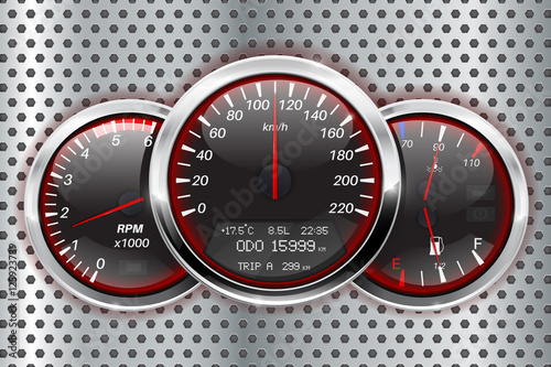 Speedometer, tachometer, fuel and temperature gauge