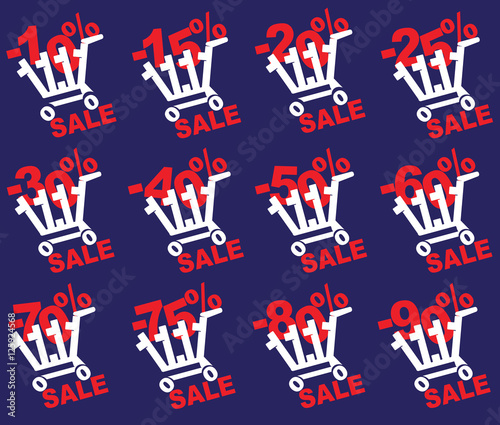 Big sale, stylized cart and the discount percentage. Vector illustration