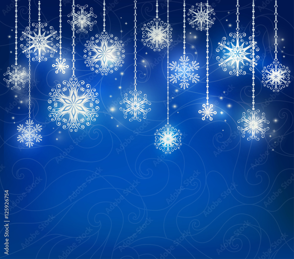 Blue Merry Christmas card with snowflakes. It can be used for decorating of invitations, greeting cards. Vector illustration Blue Merry Christmas card with snowflakes. It can be used for decorating of invitations, greeting cards. Vector illustration