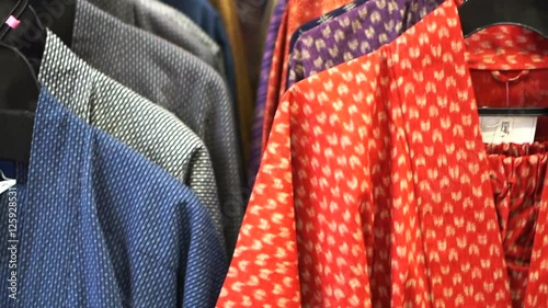 Colorful Japanese yukata selling at shop in tourist area of Tokyo