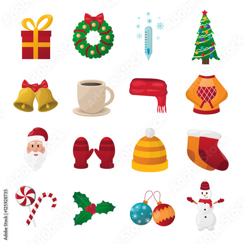 Set of flat vector icons on the theme of Christmas and New year.