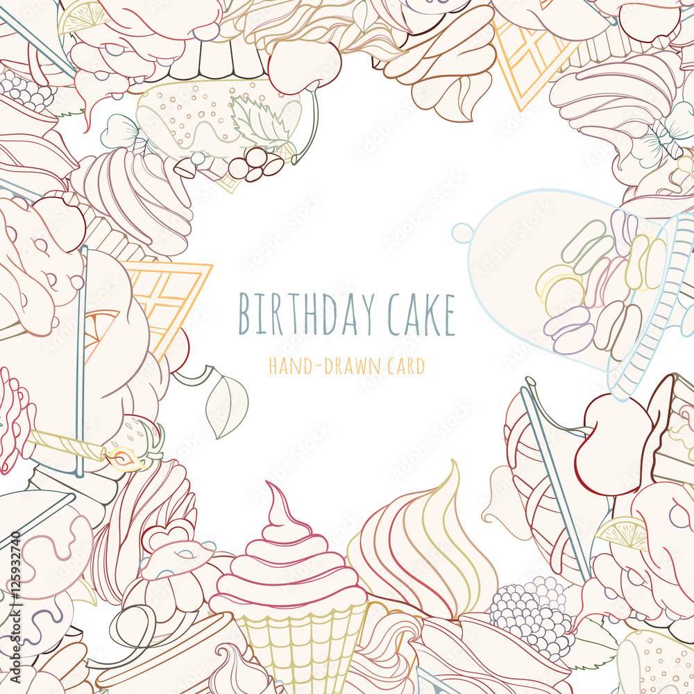 Hand drawn background of doodle style cupcakes