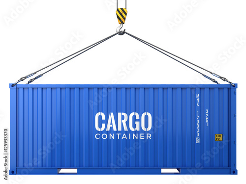 Blue cargo freight shipping container isolated on white background. 3d render
