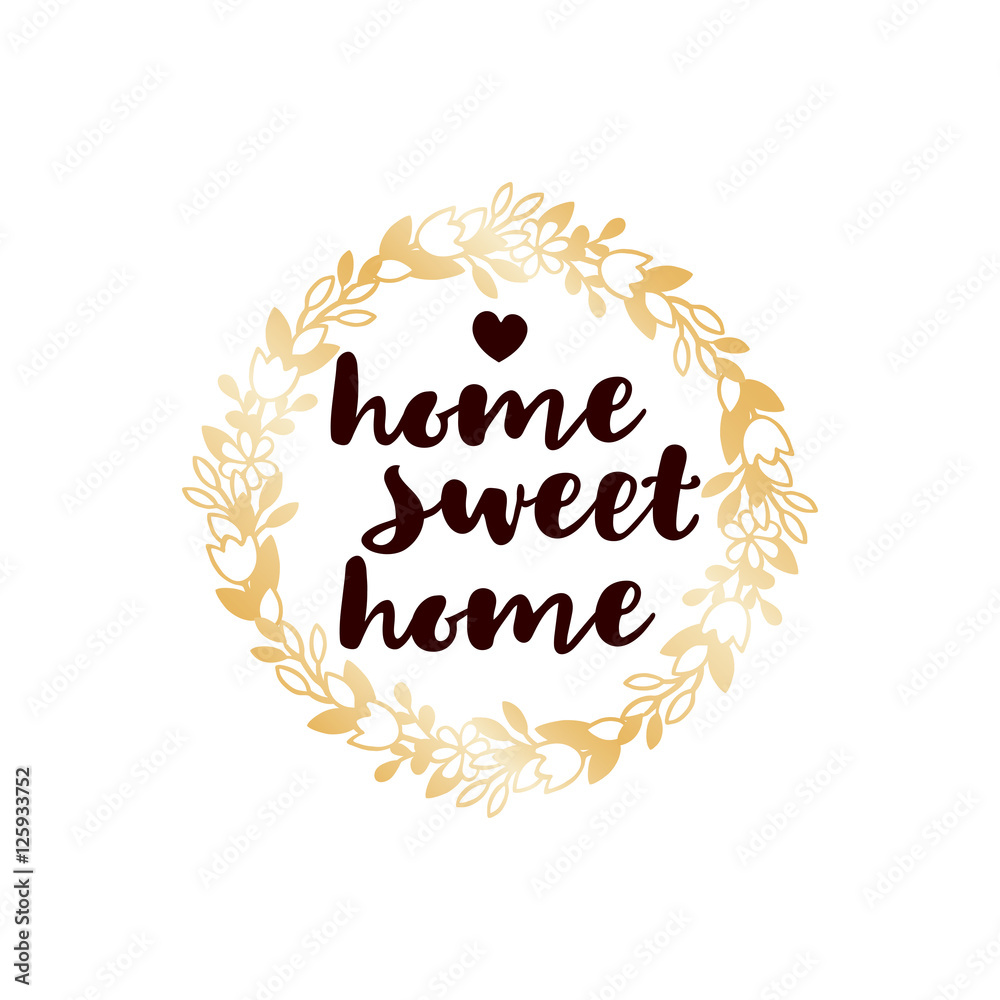 Obraz premium Brushpen lettering phrase in golden floral wreath on white back