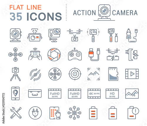 Set Vector Flat Line Icons Action Camera