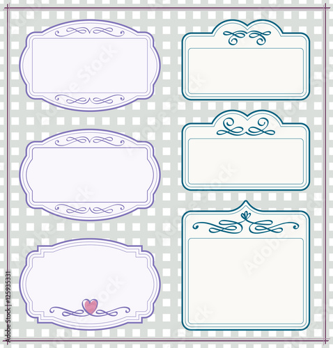 vintage frame set with checkered background and with calligraphic design elements