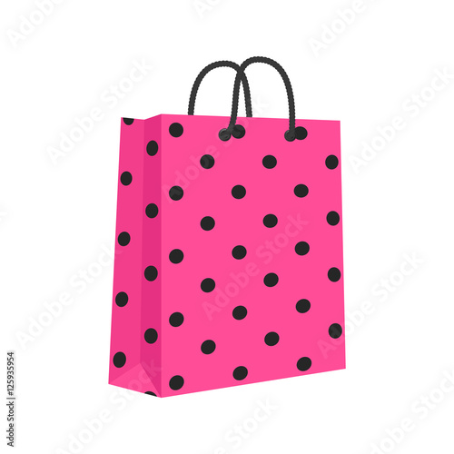 Blank Paper Shopping Bag With Rope Handles. Pink, Black. Vector,