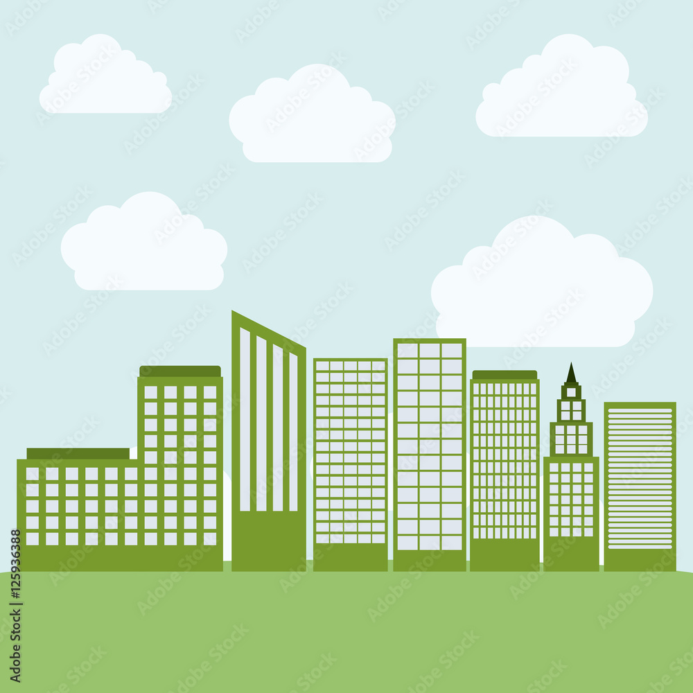 Tower buildings with clouds icon. City architecture urban and construction theme. Vector illustration