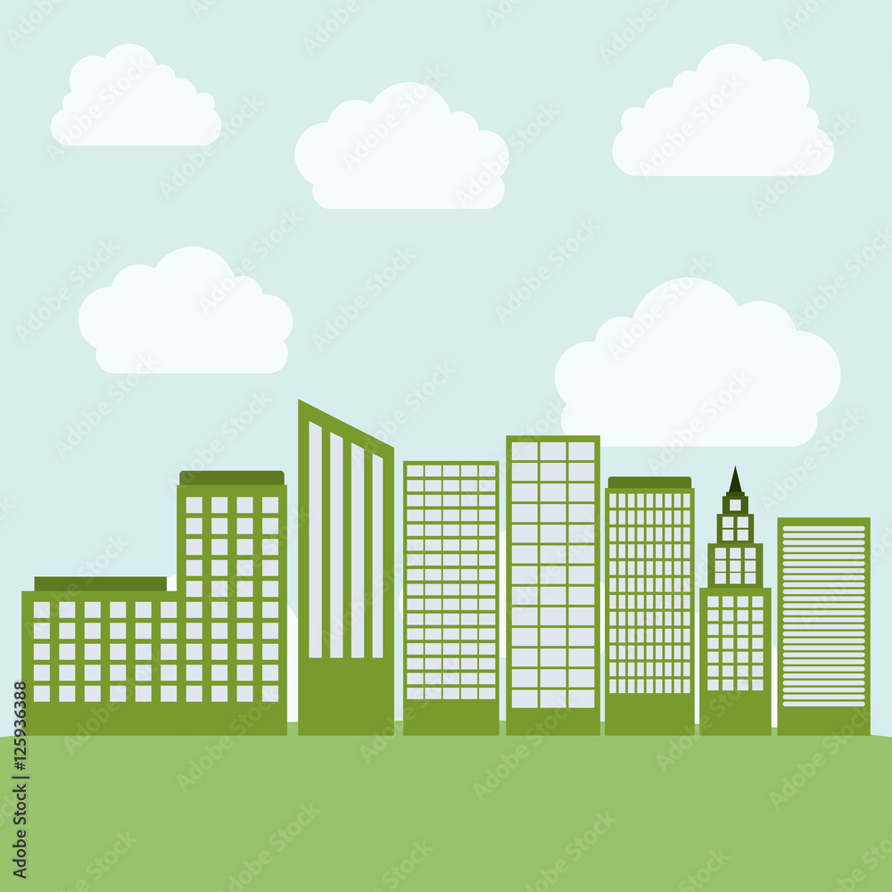 Tower buildings with clouds icon. City architecture urban and construction theme. Vector illustration Tower buildings with clouds icon. City architecture urban and construction theme. Vector illustration