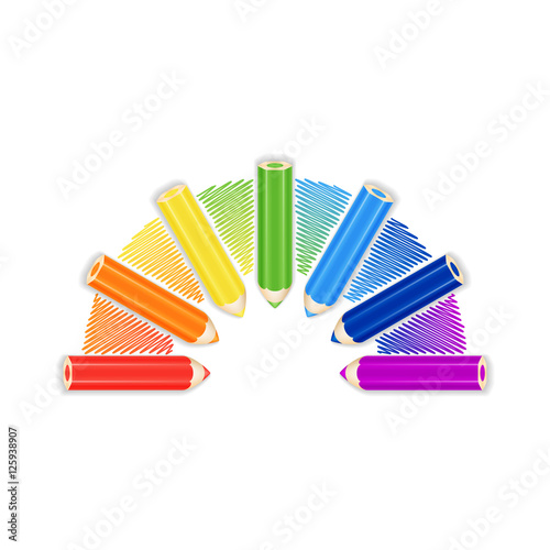 Pencil Rainbow Background, Card Or Cover Template. Vector Illust