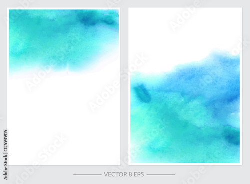 Set of cards with vector watercolor blots