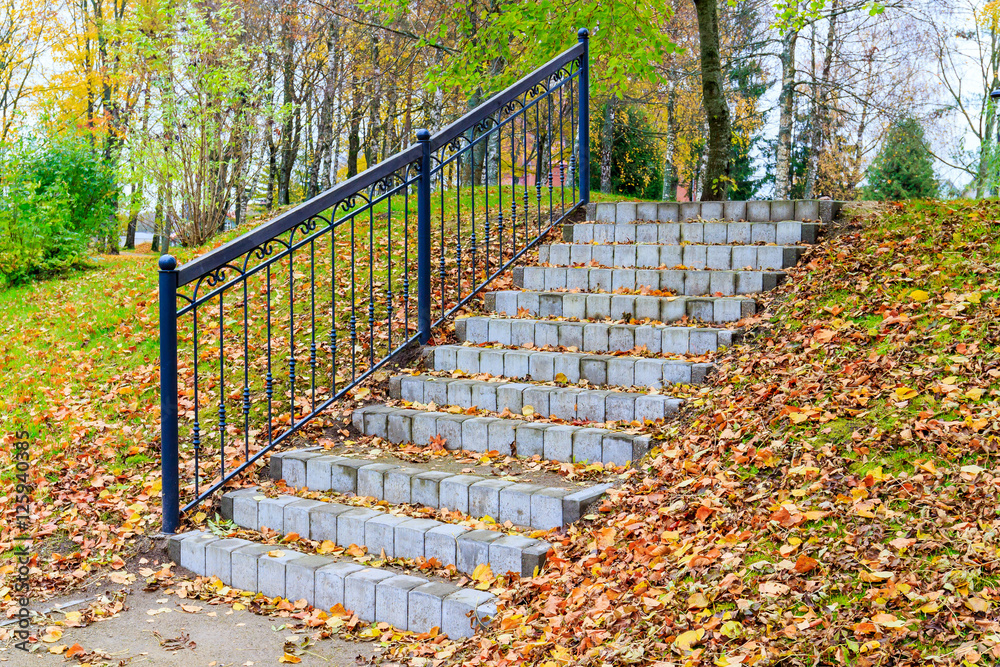 Stone stairs in the park in autumn Stone stairs in the park in autumn