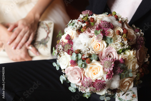 White, ivory and dusty pink bridal bouquet  photo