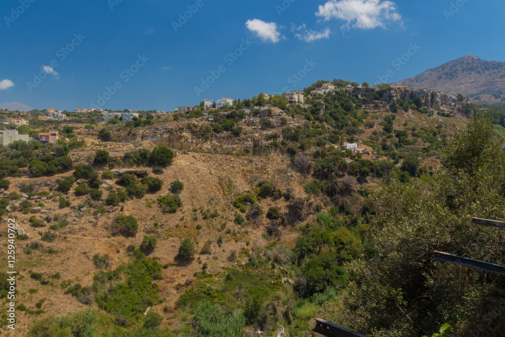 Agia Irini, Greece. July  27. 2016: Panoramic view to mountains