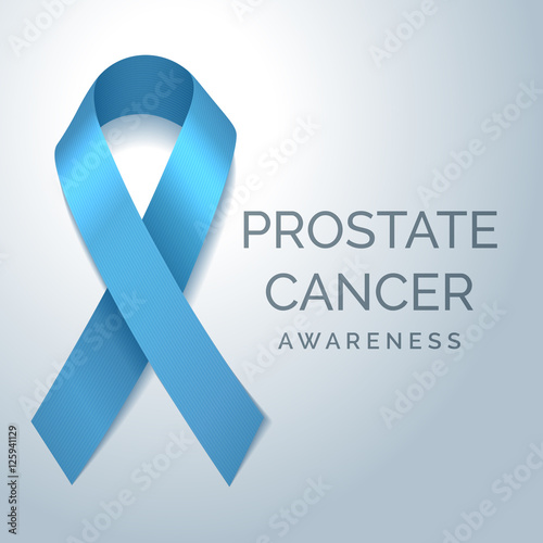 Prostate cancer awareness blue ribbon poster. Vector illustration