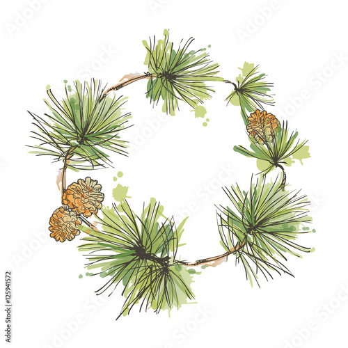 Pine branch with cone wreath vector