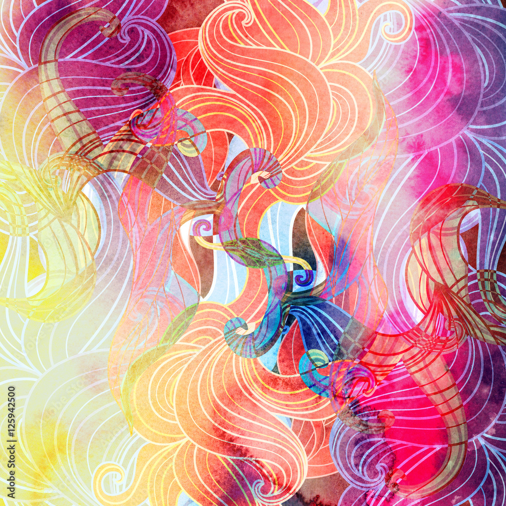 Fototapeta premium Watercolor multicolored abstract wavy elements