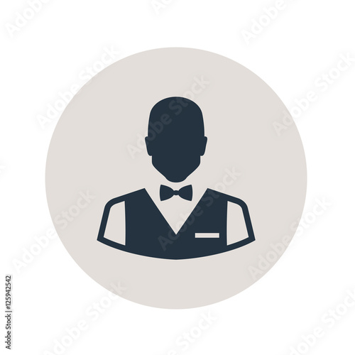 Icono plano silueta camarero en circulo gris