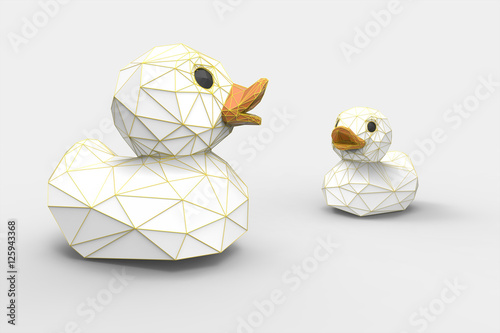 Fotografie white Rubber ducks Polygon Art isolated on white background