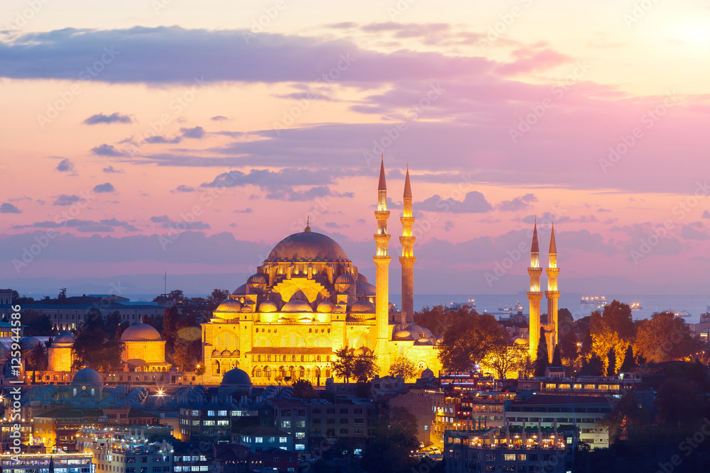 The historic center of Istanbul at sunset. Turkey.