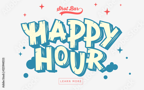 Happy Hour  Web Banner, Header, Cover. Artistic Comic Lettering 